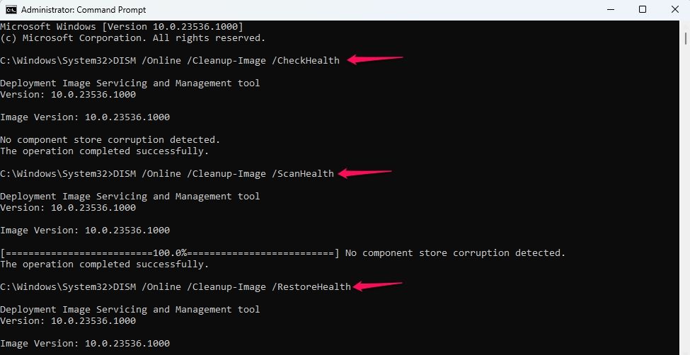 DISM Scan command in the Command Prompt window
