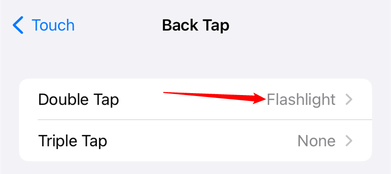 Double Tap now displays "Flashlight."