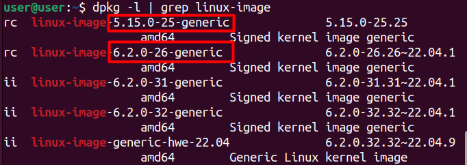 command that list all limux kernel installed in boot partition