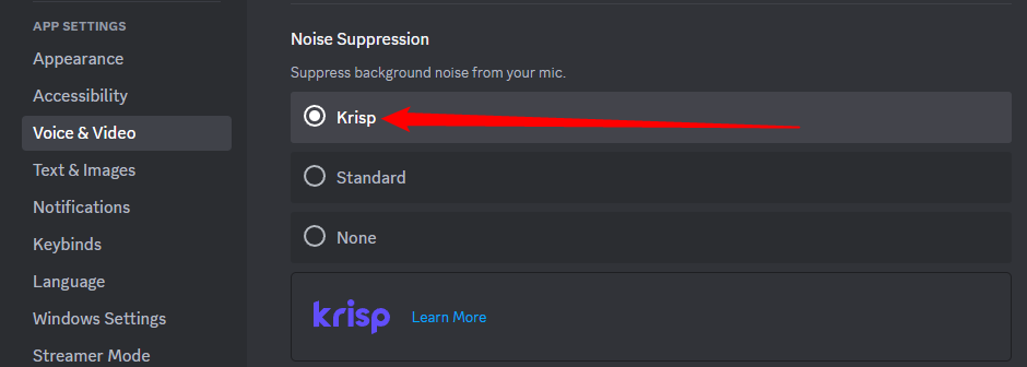 Ensure Krisp is enabled. 