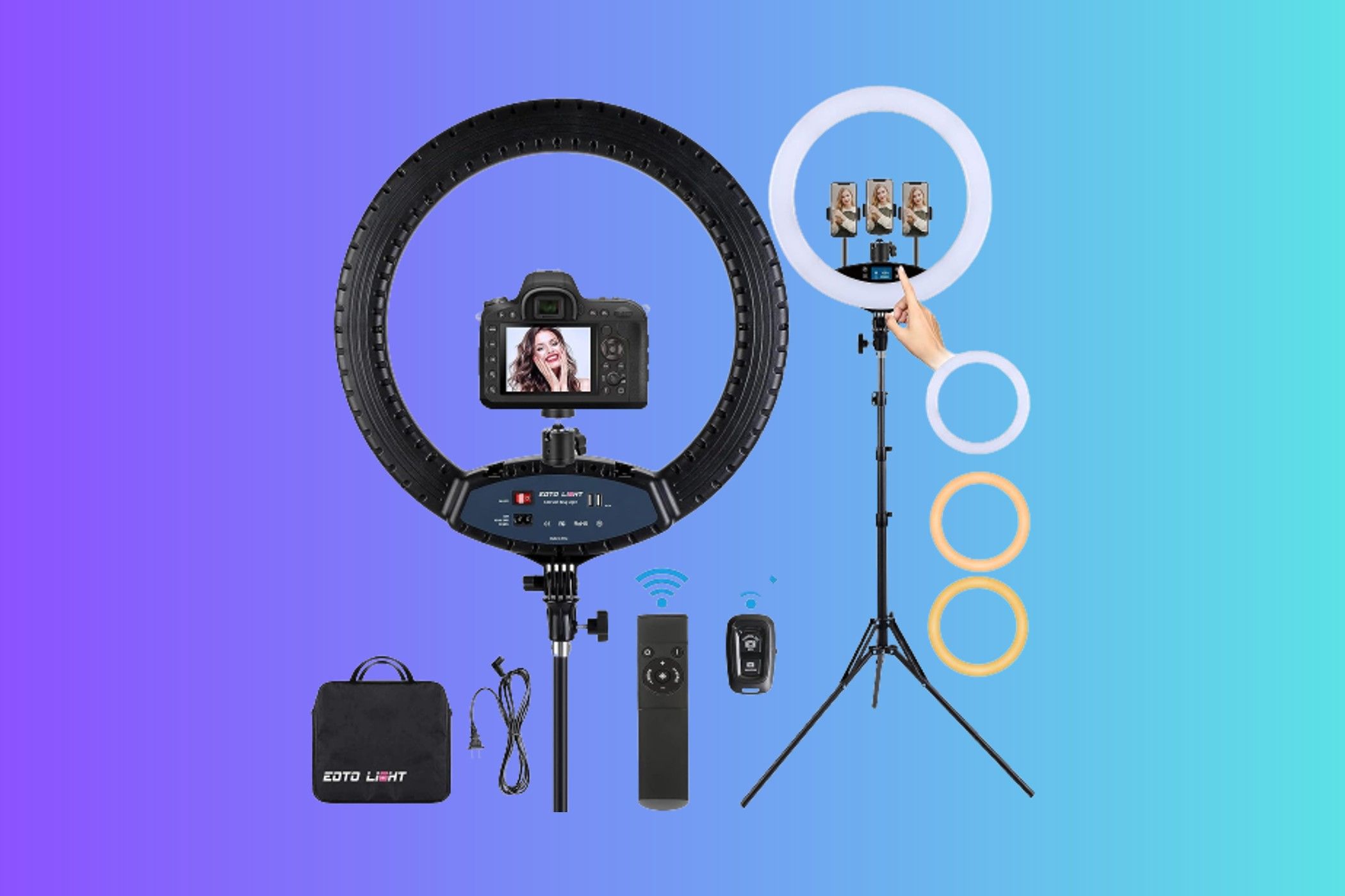 EOTO 19-inch LED Ring Light on gradient background