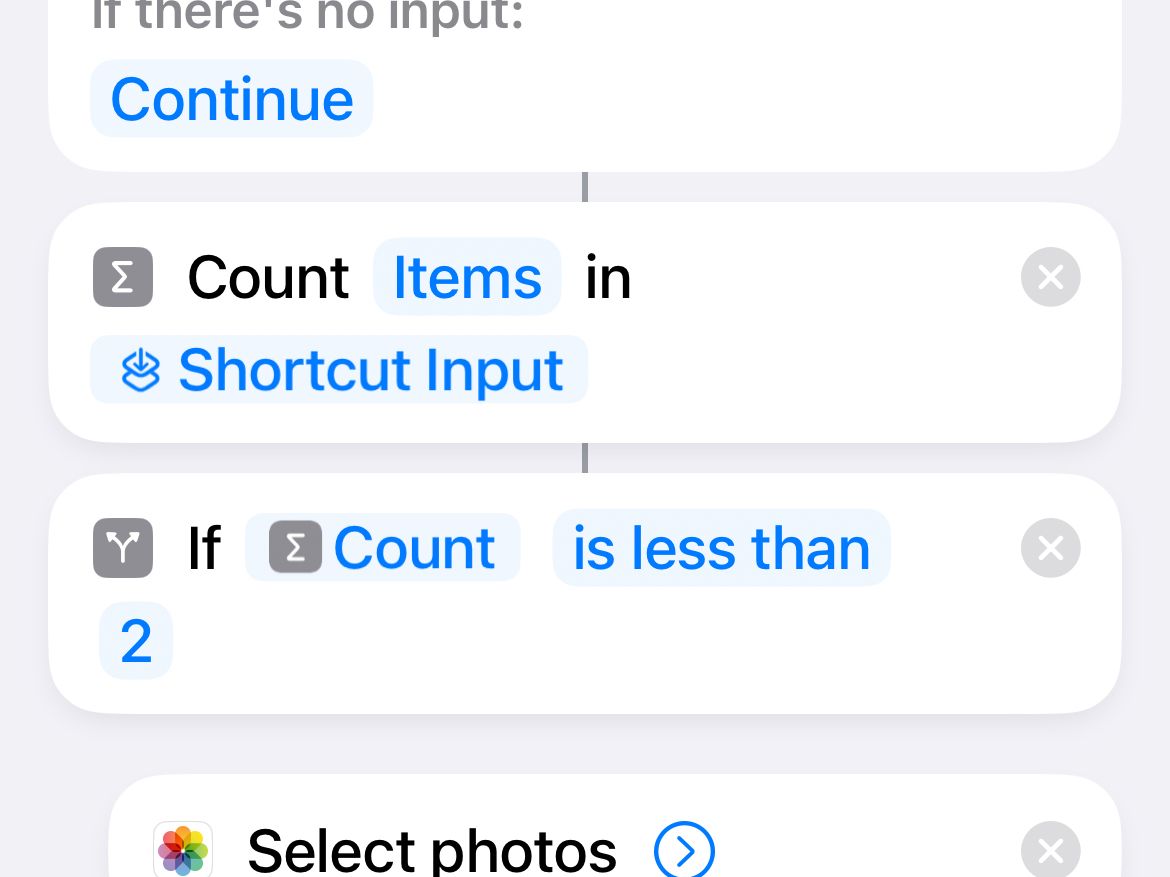 Example of a more complex workflow in Shortcuts for iPhone