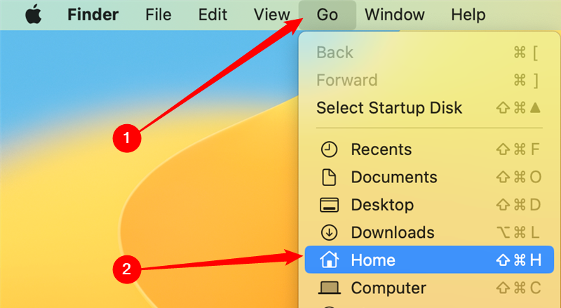 With Finder open, navigate to Go > Home