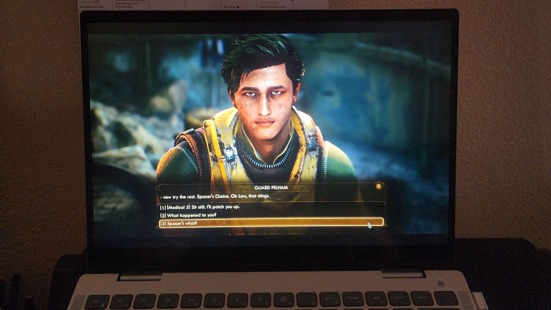 The Dell Inspiron 14 2-in-1 7435 laptop playing the game &ldquo;The Outer Worlds.&quot;