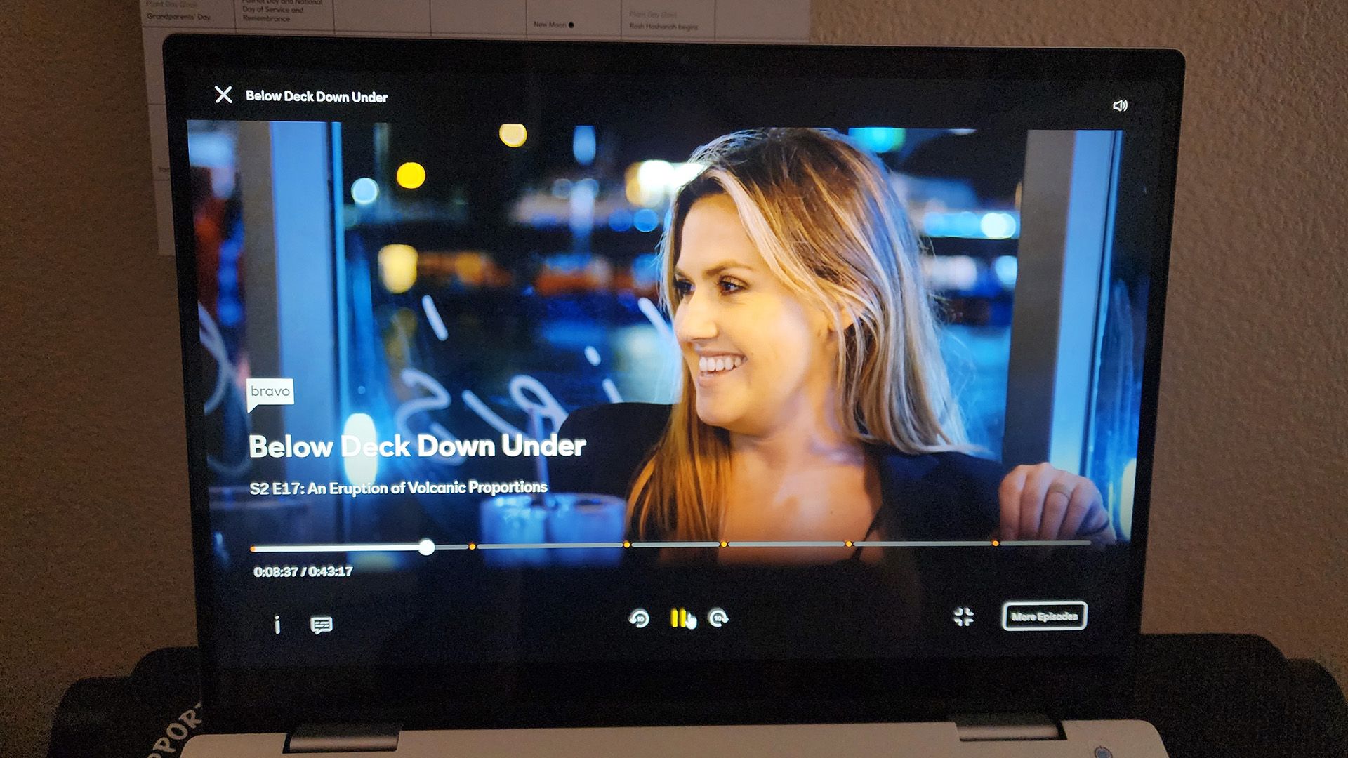 The Dell Inspiron 14 2-in-1 7435 laptop streaming &ldquo;Below Deck Down Under&rdquo; on Peacock.