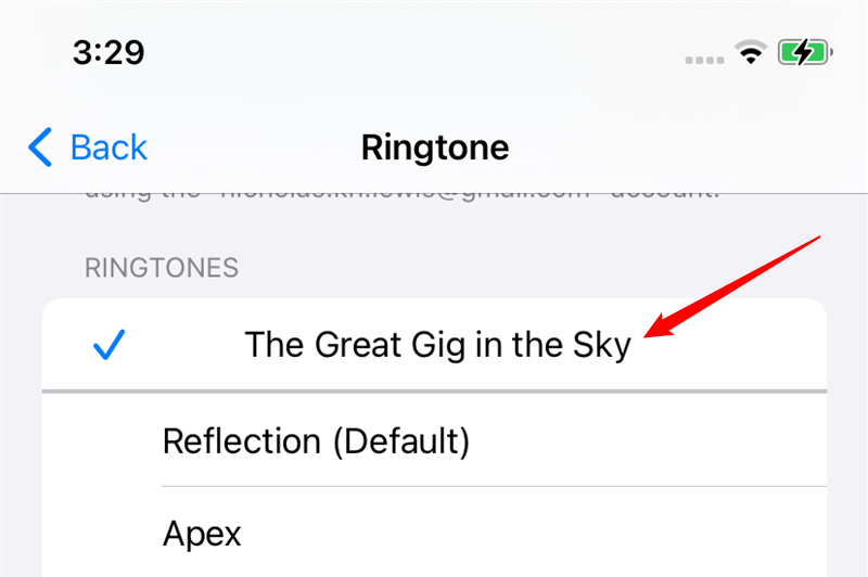 A custom ringtone on an iPhone. 