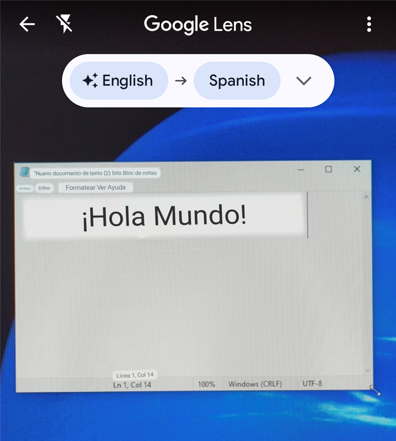 "Hello, World" translated into Spanish as "Hola Mundo!"
