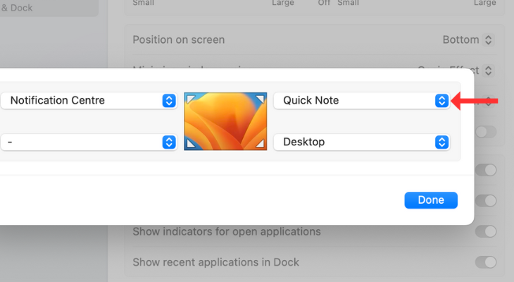 Hot Corners menu on macOS