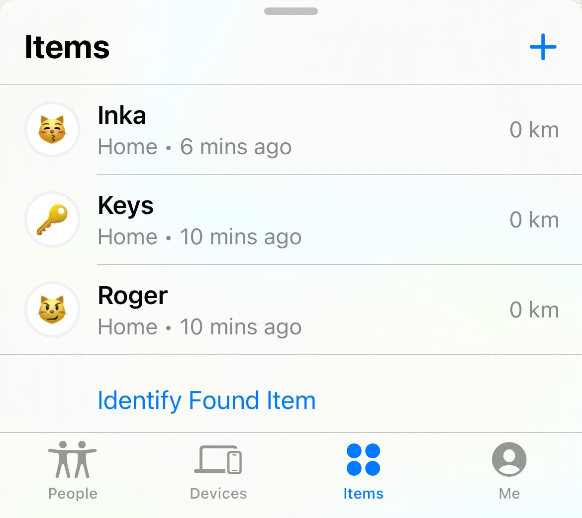 Items tab in the Find My app for iPhone