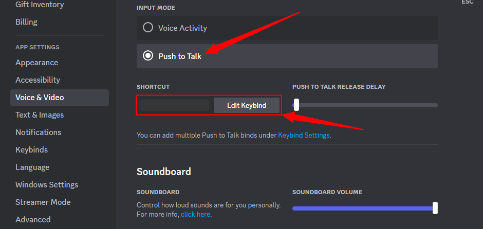 Click the "Push to Talk" button and set a shortcut. 