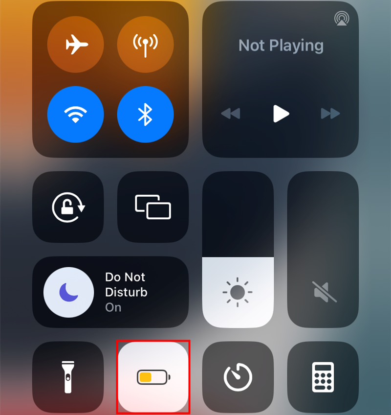 The "Low Power Mode" icon in the Control Center. 