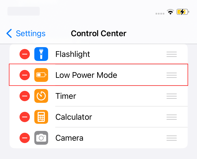 The Low Power Mode option is second from the top of the list. 