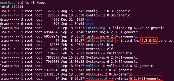 command to list boot directory files and kernels