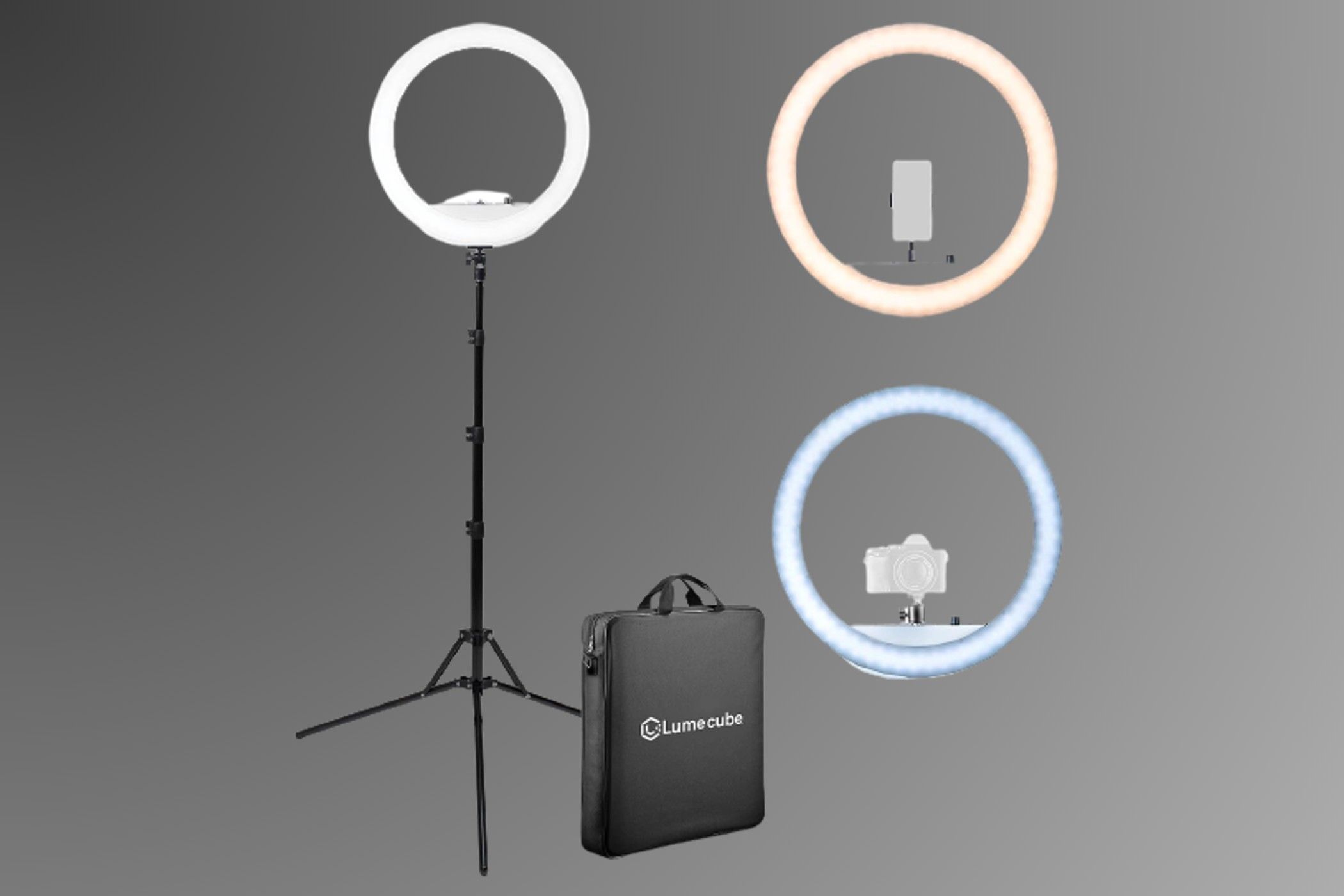Lume Cube 18-inch Cordless Ring Light on gradient background