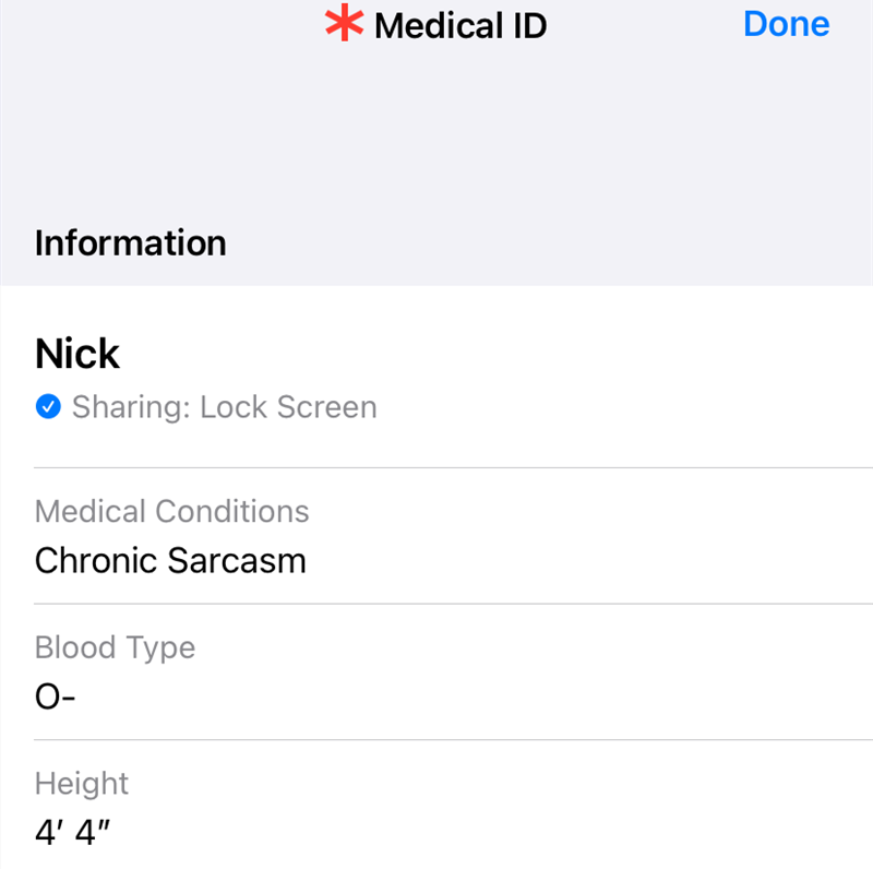 Nick's fake medical ID card. 
