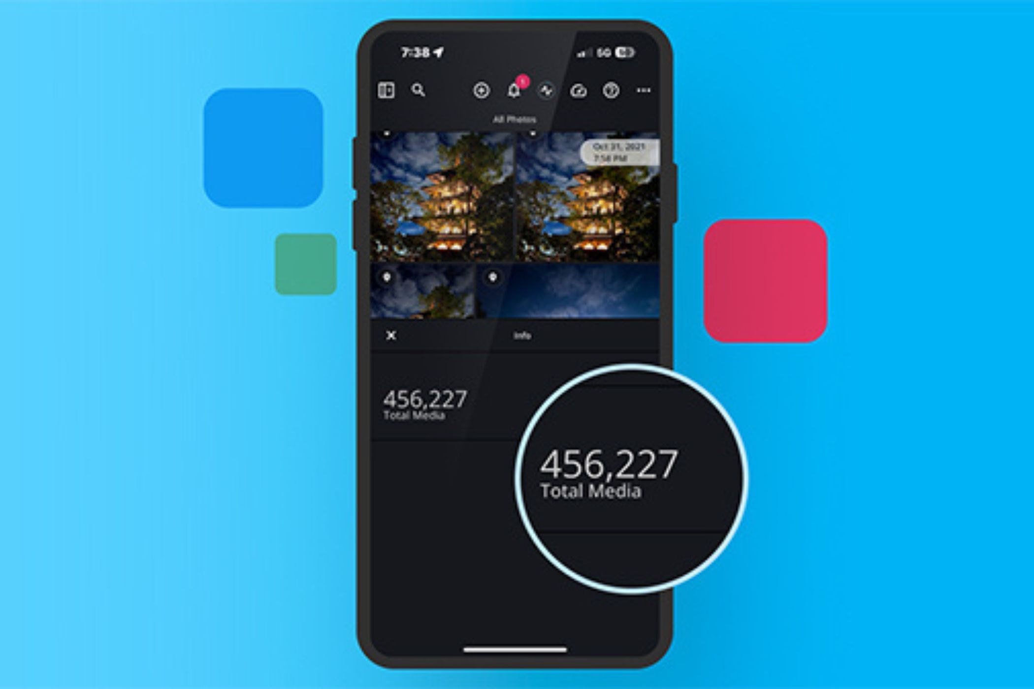 Mylio Photo App on a smartphone showing the total number of media