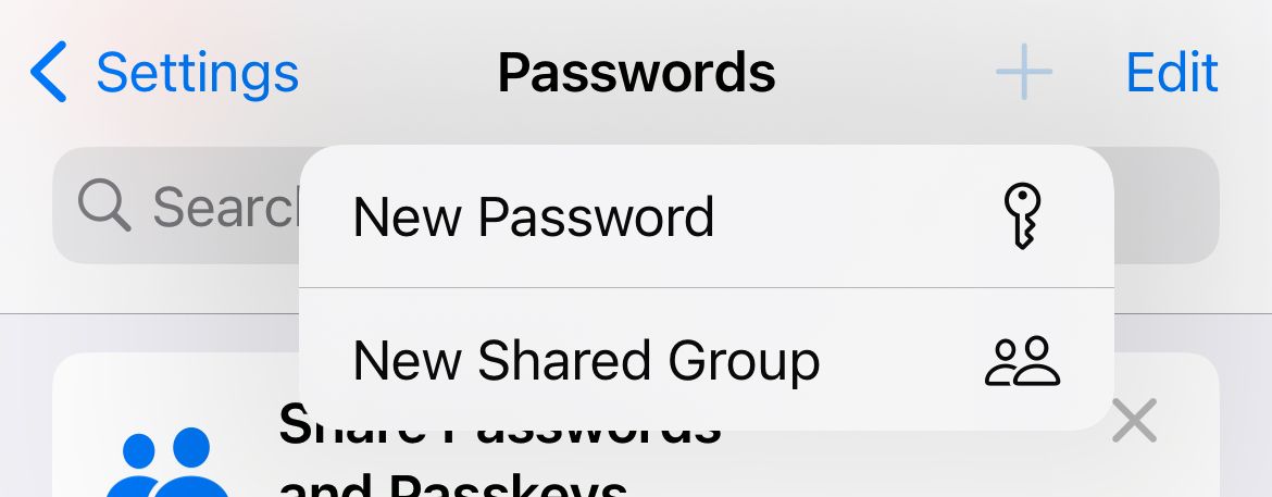Create a new Shared Group for password sharing in iOS 17