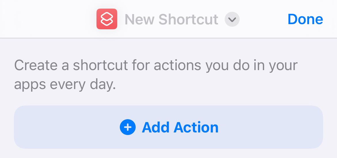 Add Action to a new workflow in Shortcuts for iPhone
