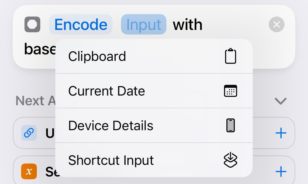 Define input type in a new Shortcuts workflow