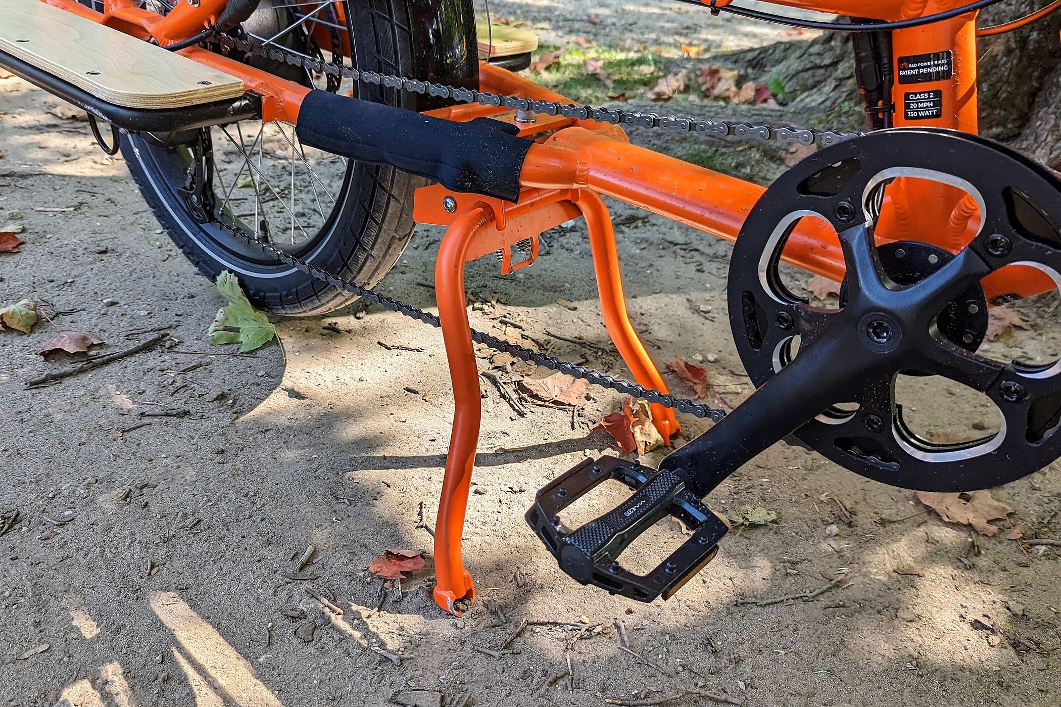 Showing a close up of the Rad Power RadWagon 4 kickstand