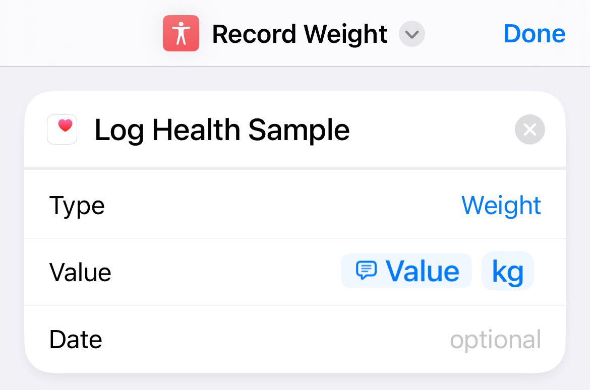 A workflow for logging your body weight in Shortcuts for iPhone