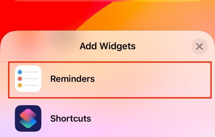 Choose Reminders from the widget list.