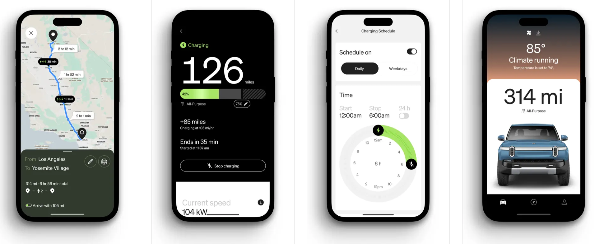 Screenshots from the Rivian App