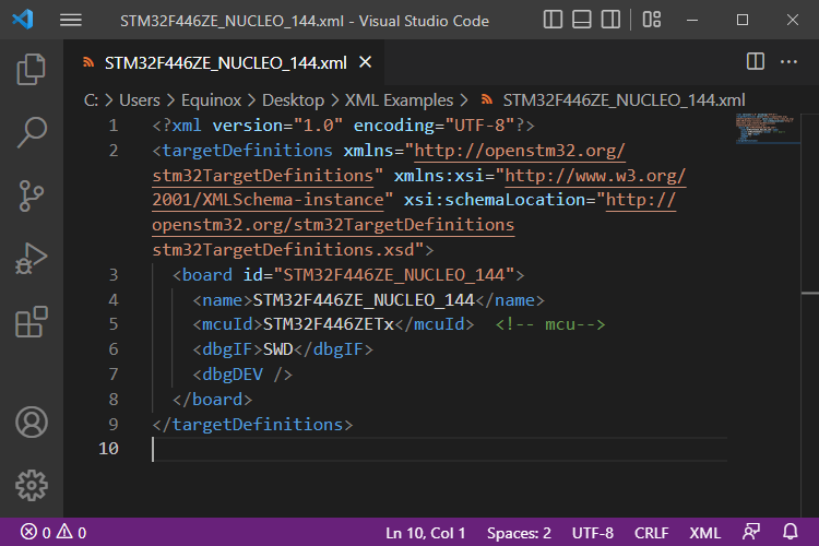 The previous XML file open in VSCode. It has syntax highlighting, which makes it easier to read. 