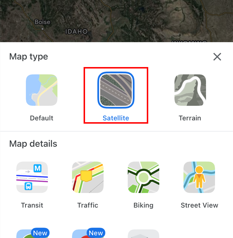 Select the "Satellite" option.