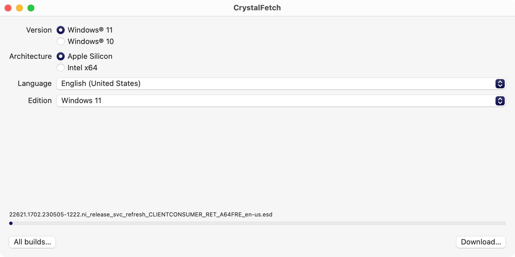 Download Windows 11 .ISO with CrystalFetch for macOS