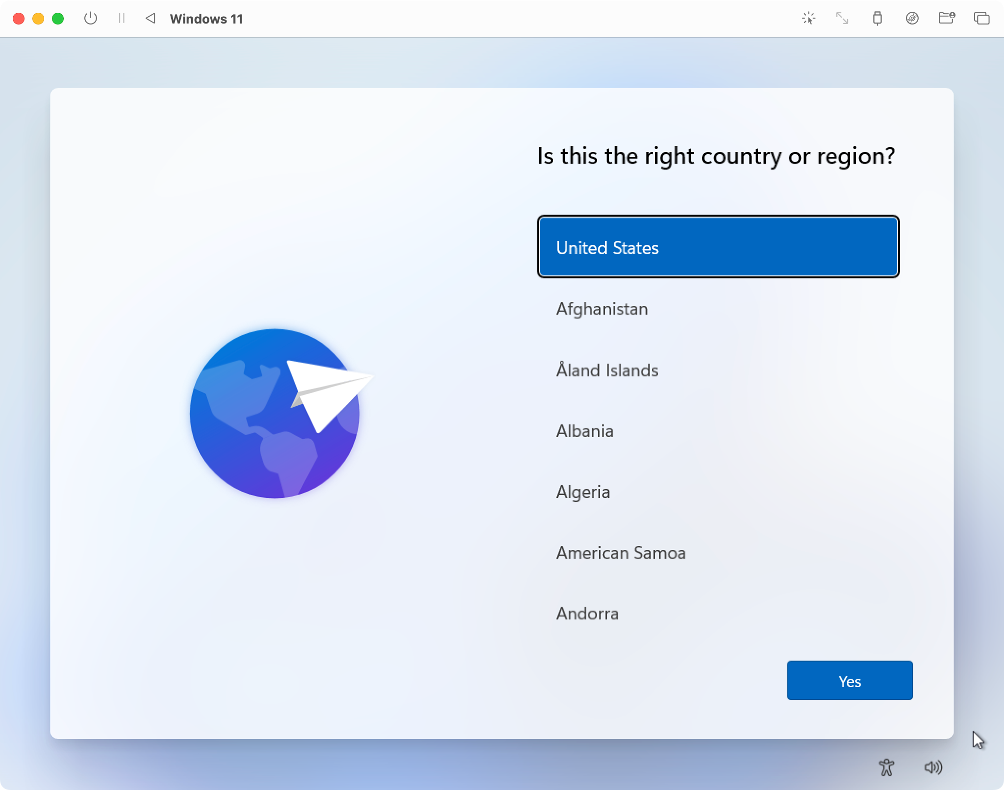 Select your region and follow the rest of the Windows 11 setup