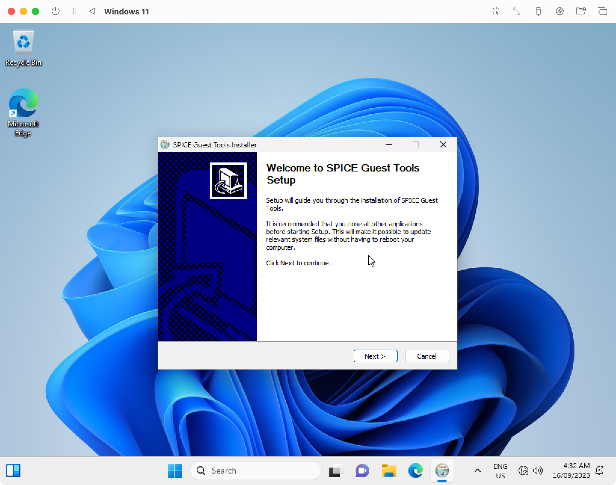 Windows 11 running in UTM for Mac