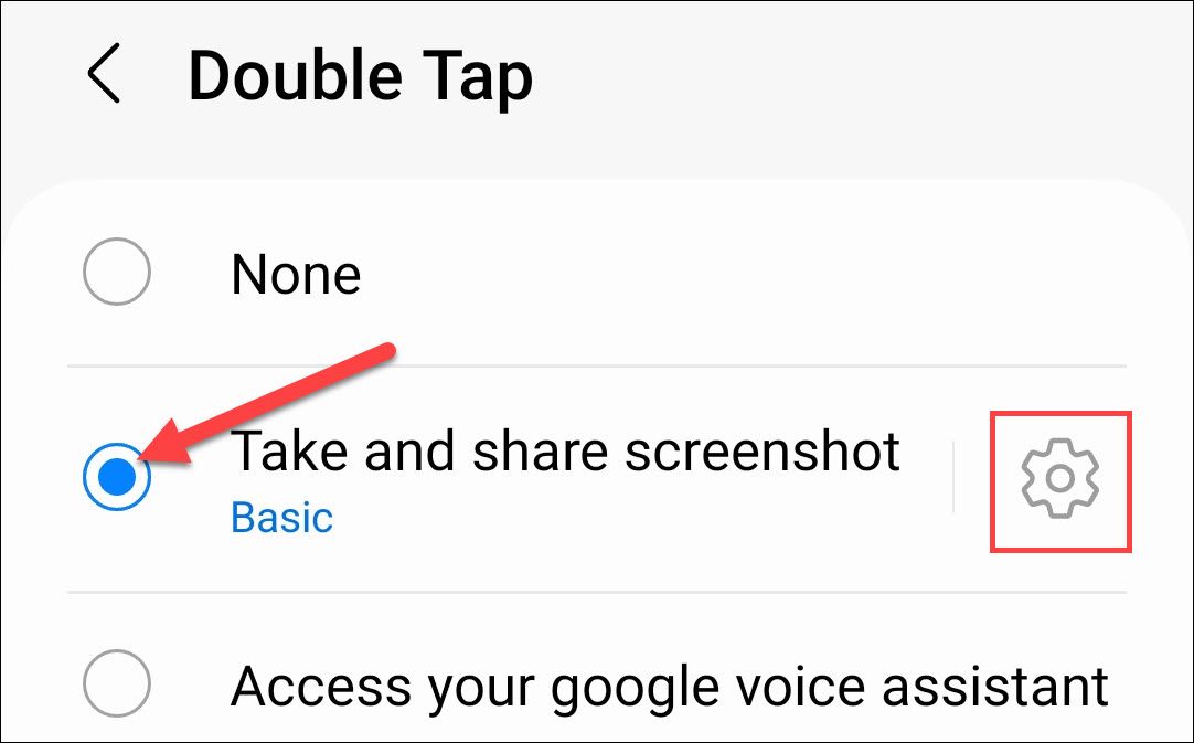 Select "Take and Share Screenshot." Tap gear icon for more settings.