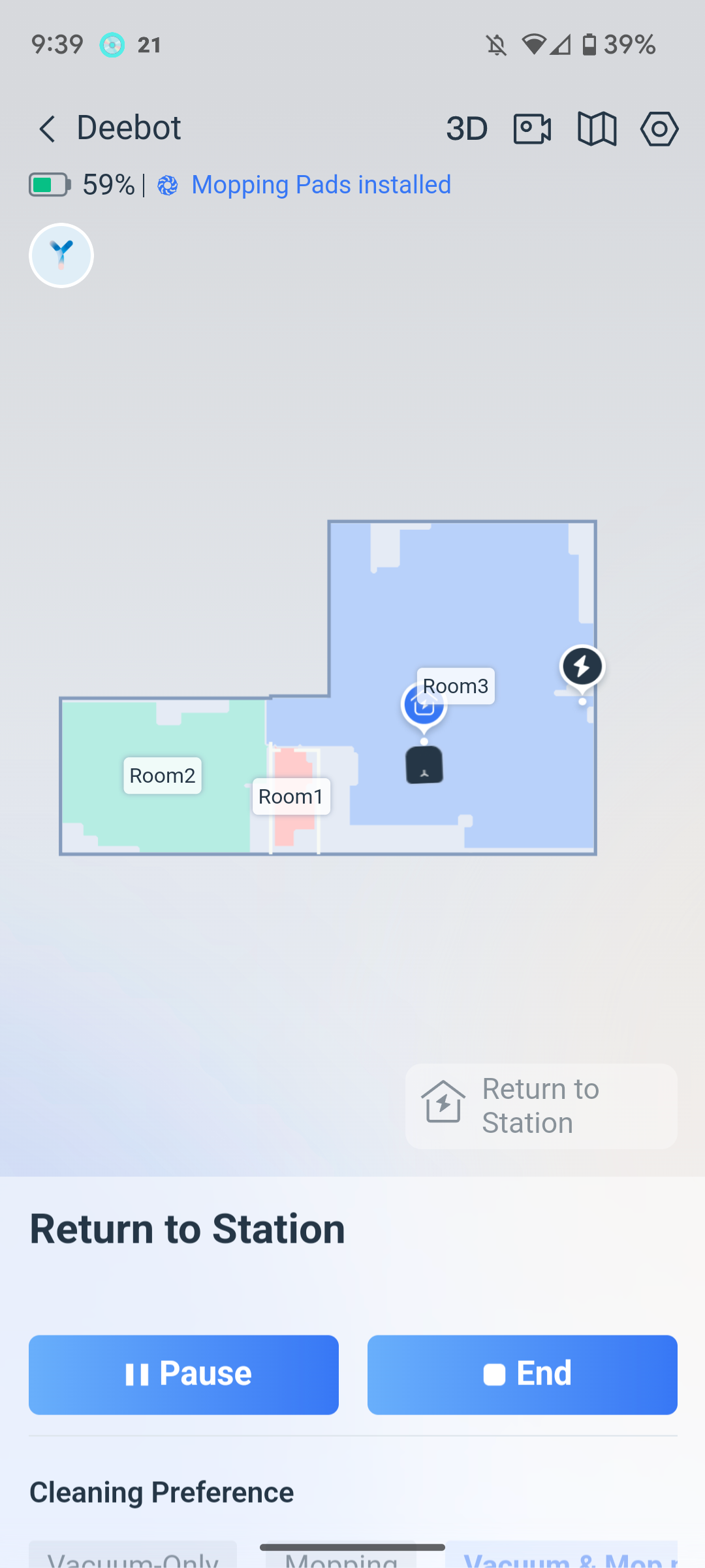 Ecovacs home map layout in app.