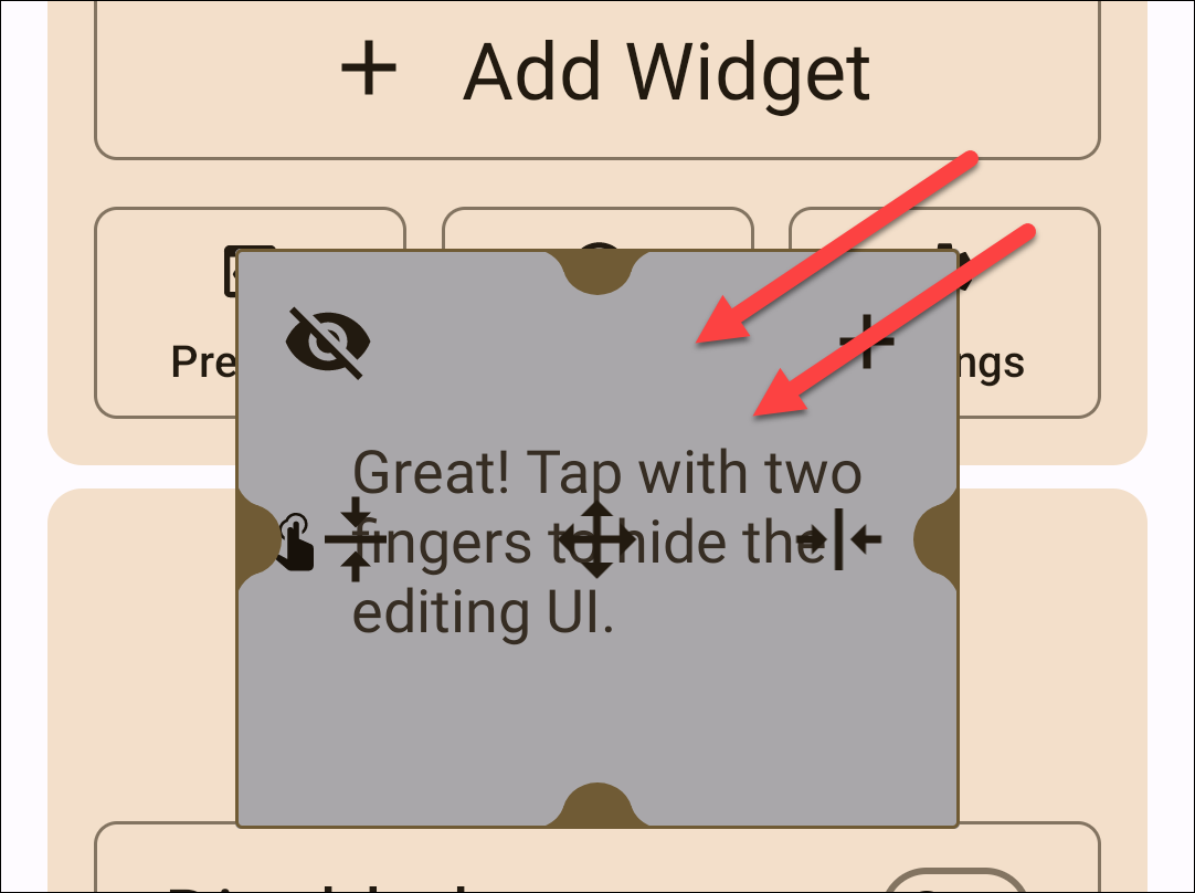 Widget editing options.