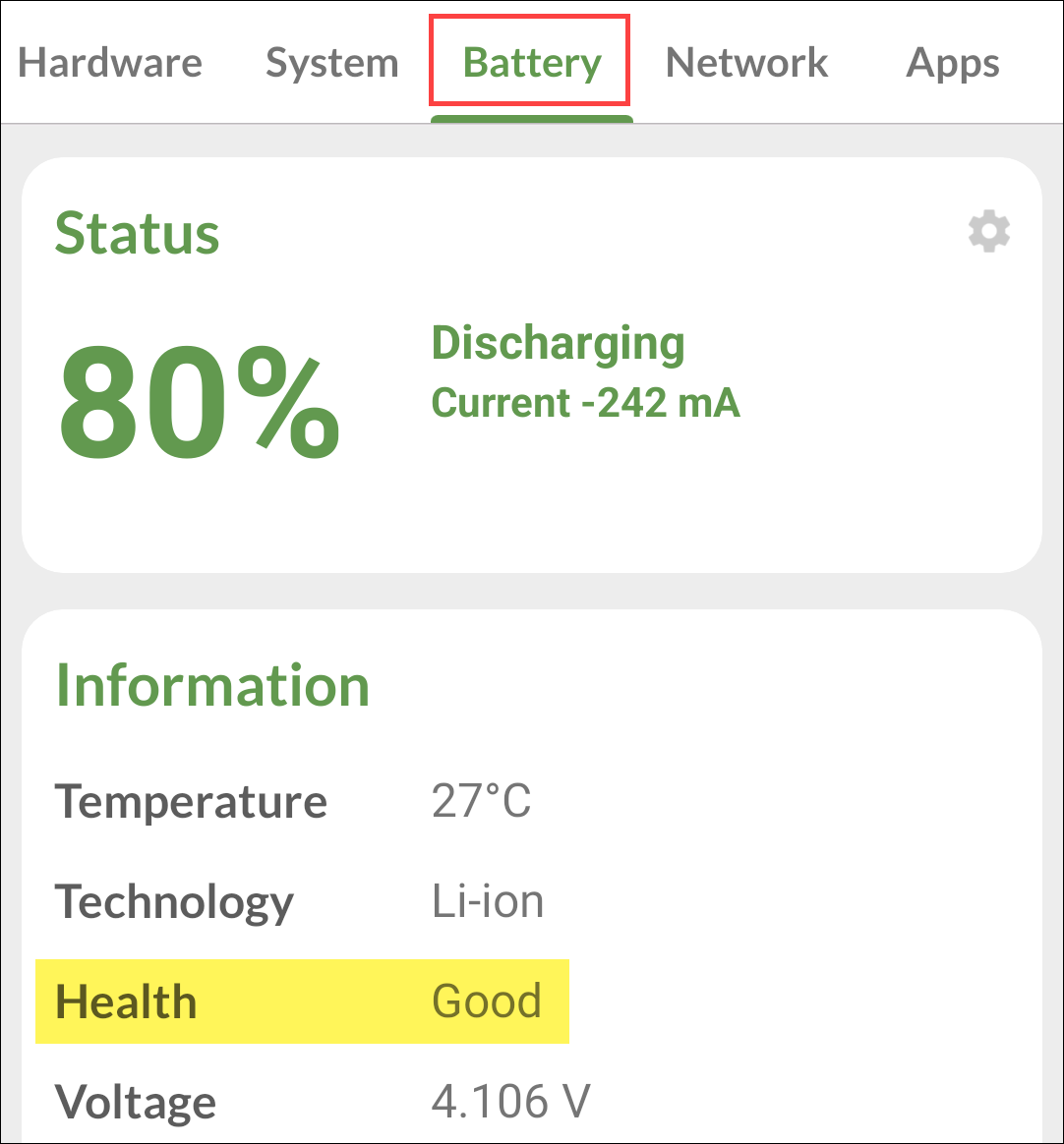 Check "Health" on the Battery tab.