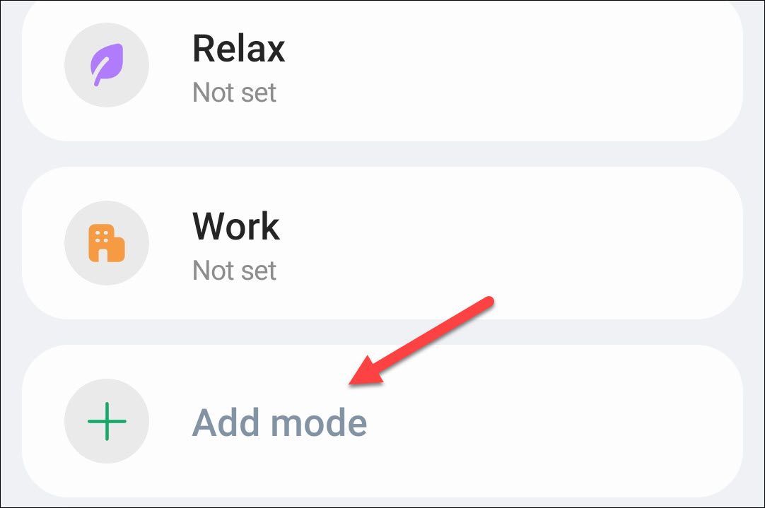 The 'Add Mode' option for Samsung's Modes and Routines.