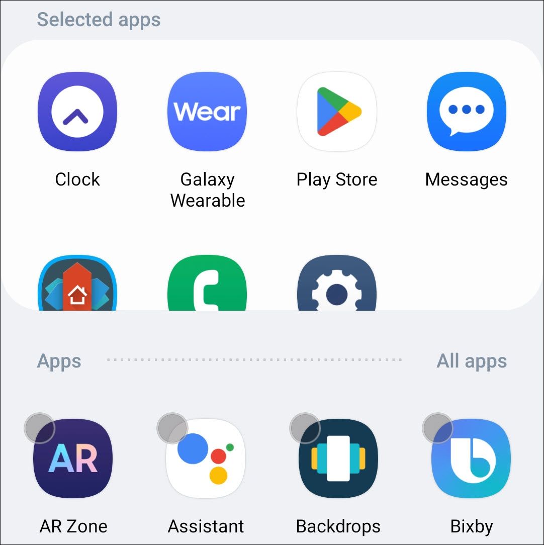 App selection for restricted apps on Samsung.