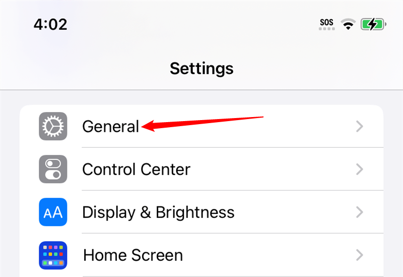 The Settings app on an iPhone. 
