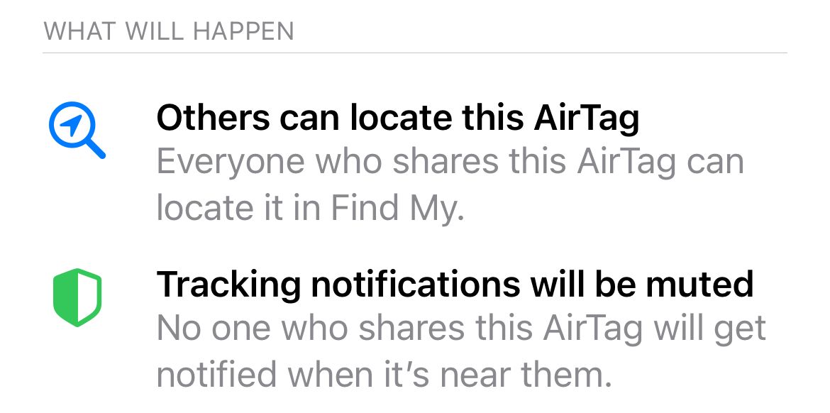 Read the warning about what sharing an AirTag entails