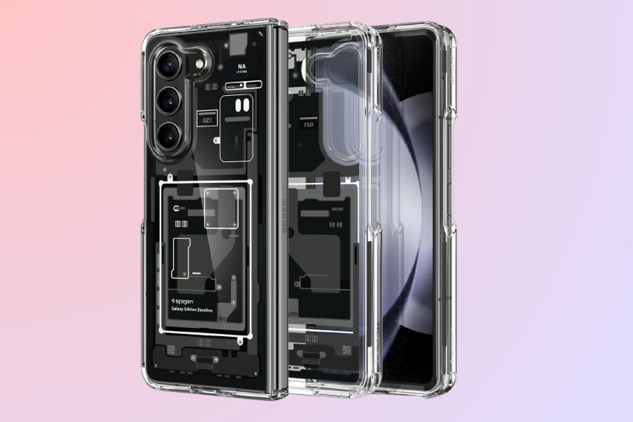Spigen Ultra-Hybrid Galaxy Z Fold 5 Clear Case on a gradient background