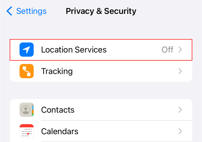 Once you're in Privacy and Security, tap "Location Services." 