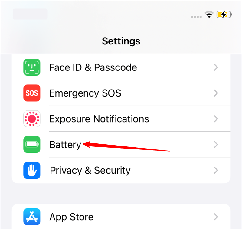 Open the Settings app, then scroll down to and tap "Battery."