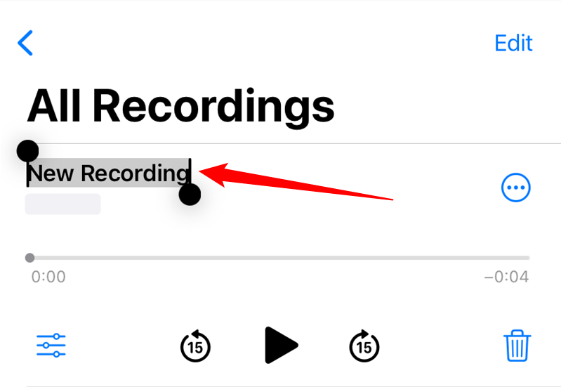 Tap the title to change the name of the recording. 