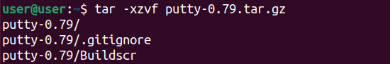 extract the tar file of putty source