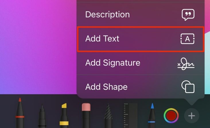 Tap Plus at the bottom right and select Add Text.