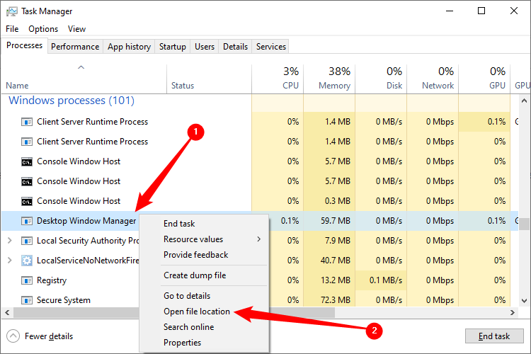 The right-click menu in Task Manager allows you to 