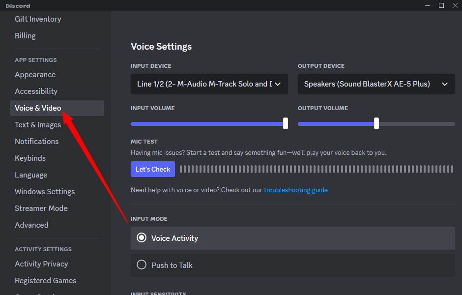 Select the "Voice and Video" tab. 