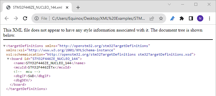 XML File open in Google Chrome. 