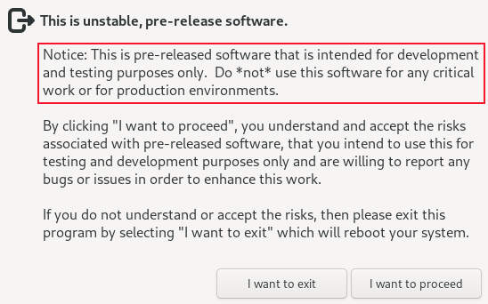 1Fedora 39 beta warning screen